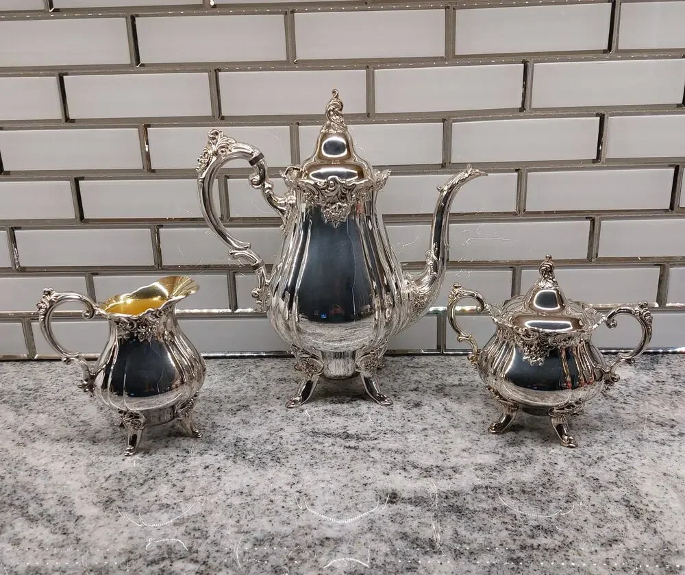 Wallace Baroque Silverplate Coffee Tea Pot Set Sugar Creamer 282 283 284 Ornate